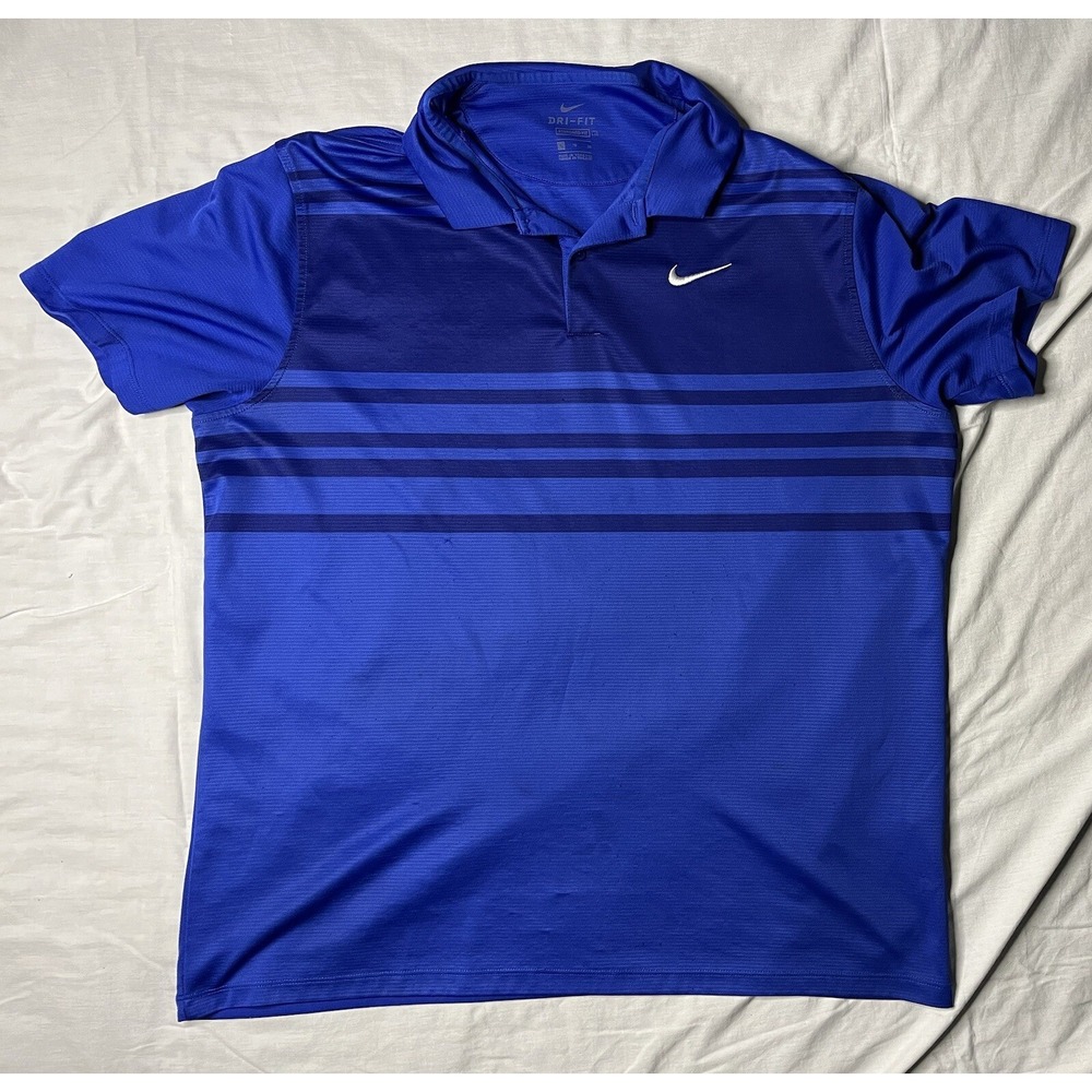 Nike Polo Shirt Men's Size XL Blue Golf Essential Stripe Short Sleeve
